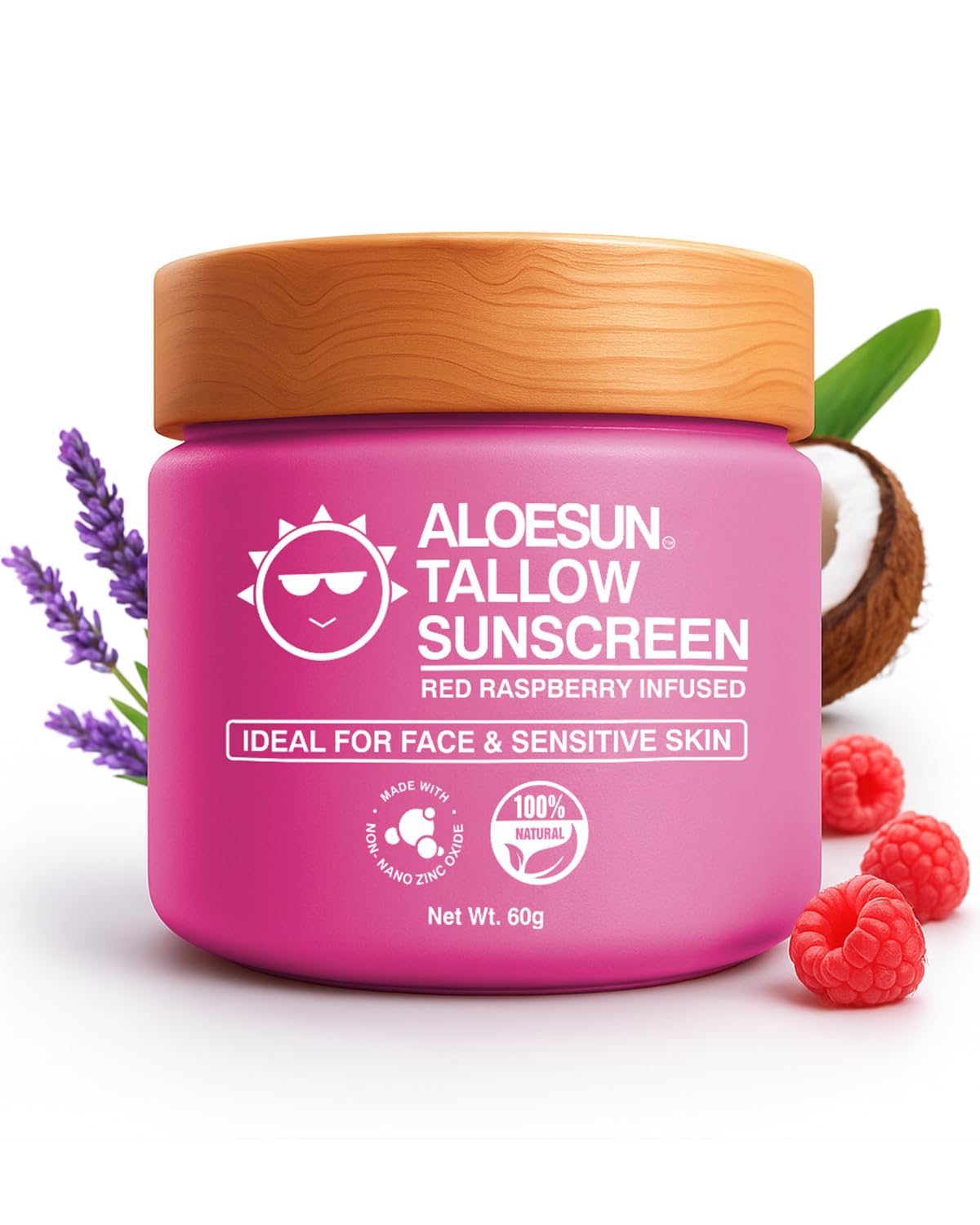ALOESUN front packaging of organic beef tallow SPF 30 showing travel tube and branding for easy carrying