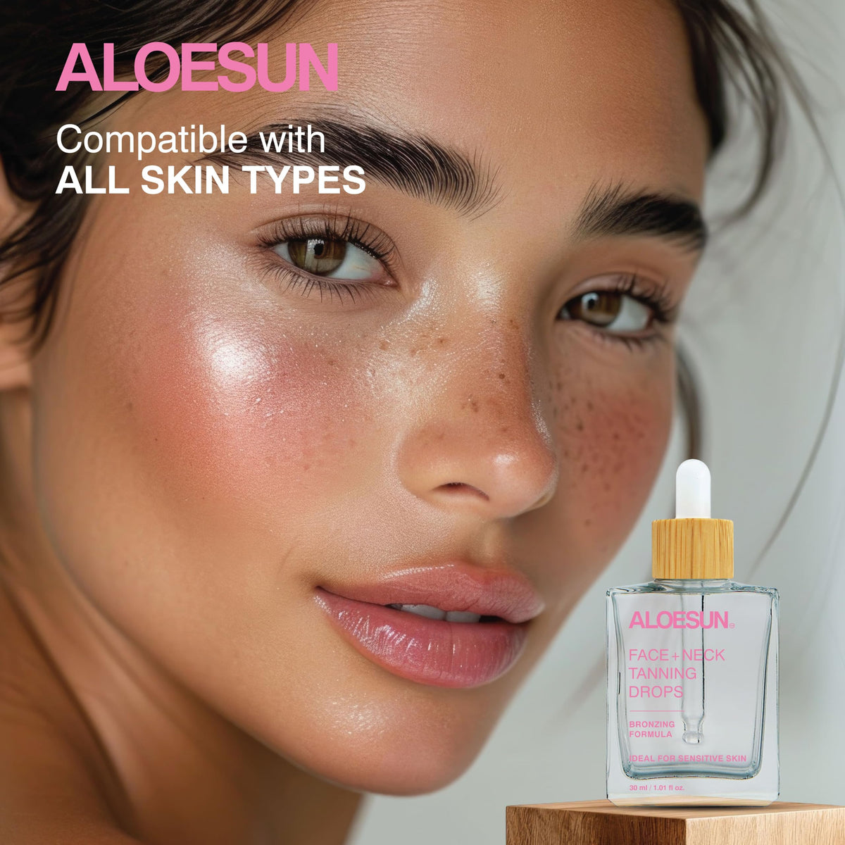 ALOESUN botanical ingredients display showing hydrating, skin-support benefits