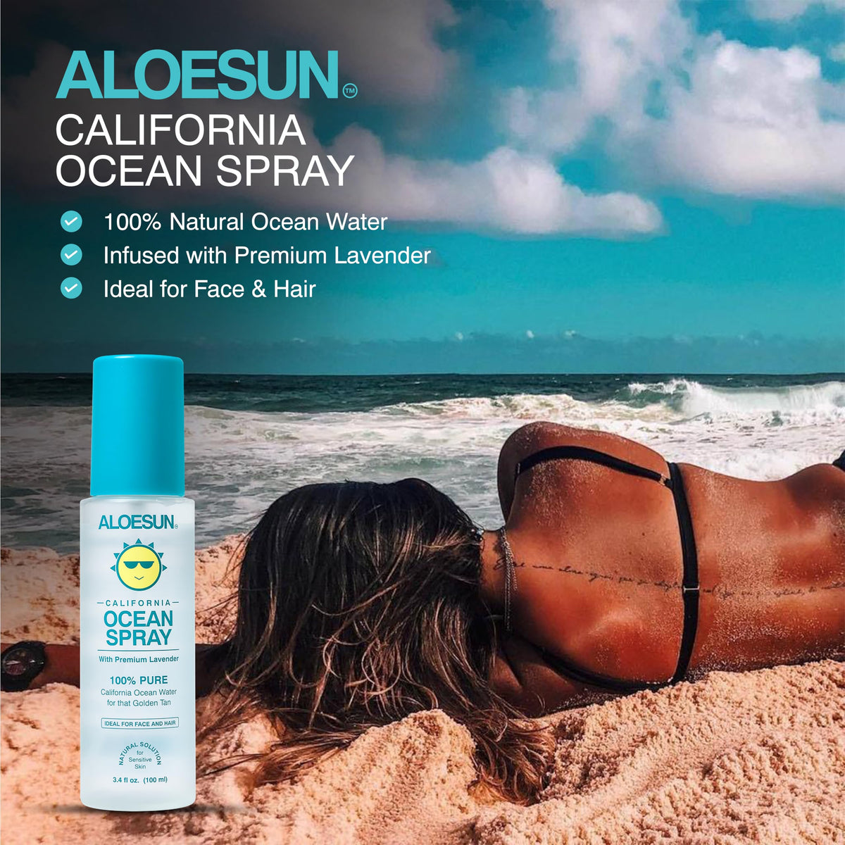 ALOESUN label closeup highlighting ingredients and organic lavender benefit