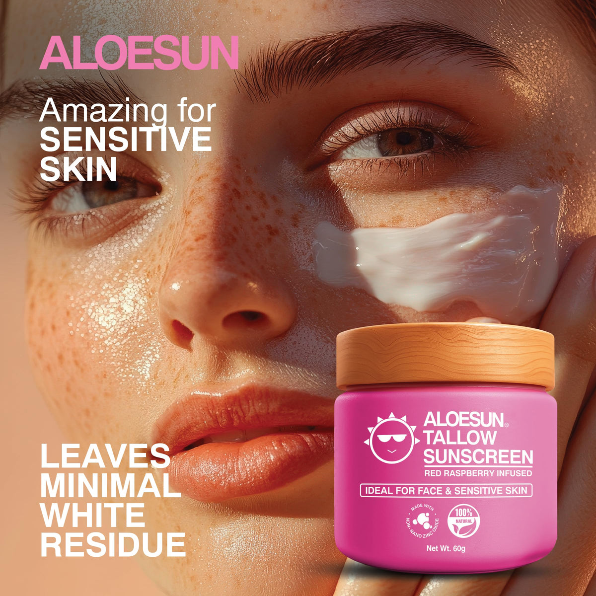 ALOESUN label close-up showing ingredient list and mineral SPF 30 to inform ingredient-conscious buyers