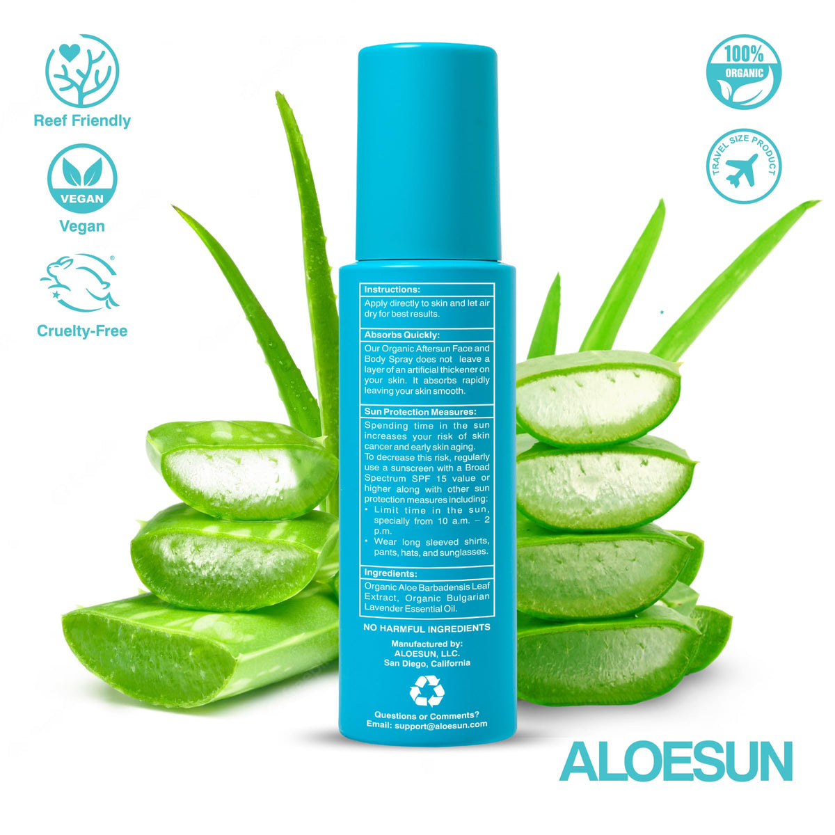 ALOESUN placed in a beach bag conveying post-sun convenience