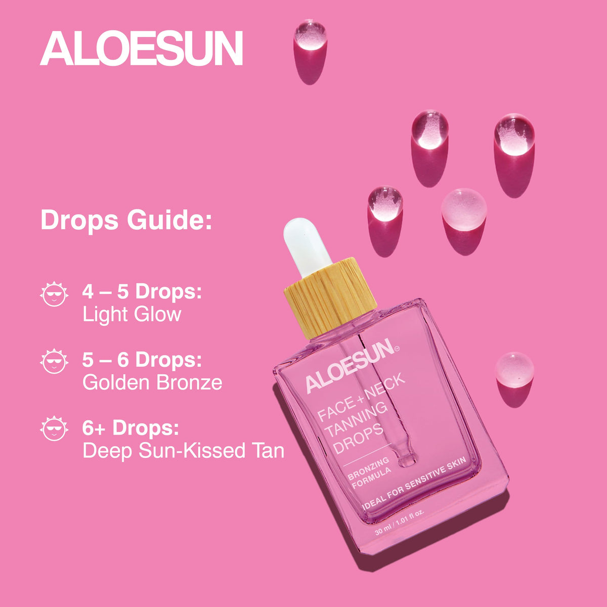 ALOESUN applying drops to neck and décolletage for even bronzing