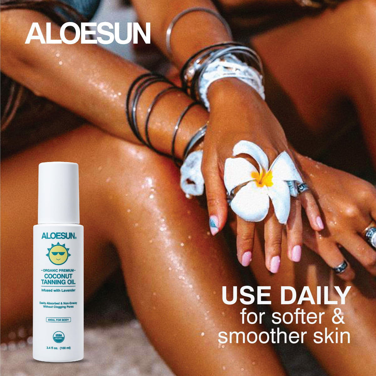 ALOESUN bottle held in hand showing compact travel size and on-the-go benefit