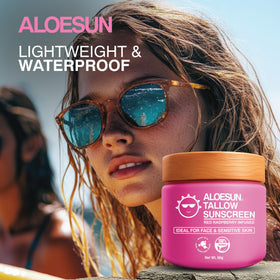 ALOESUN water-resistance demonstration with droplets to show lasting protection during activities