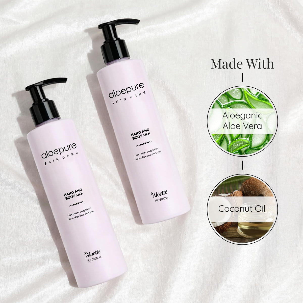 Applying Aloette on hands to demonstrate hydration and non-greasy feel