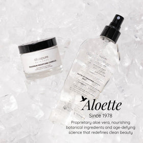 Aloette jar on bathroom shelf styled to show daily skincare routine