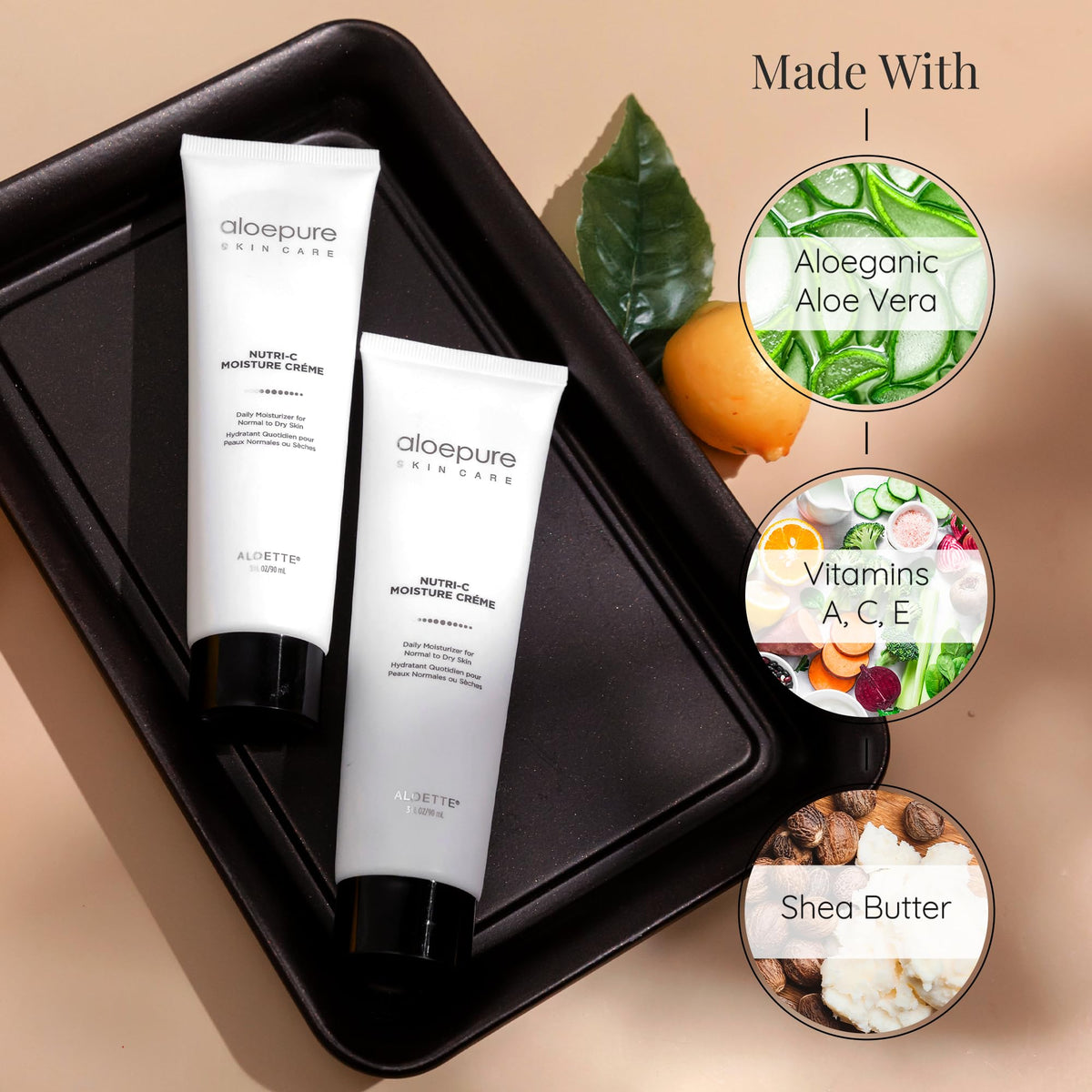 Aloette Nutri-C with aloe and shea butter ingredients emphasizing natural nourishment