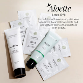 Aloette Nutri-C on bathroom shelf in lifestyle scene promoting routine use