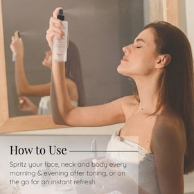 Aloette mist used on arms at beach illustrating after-sun cooling benefit