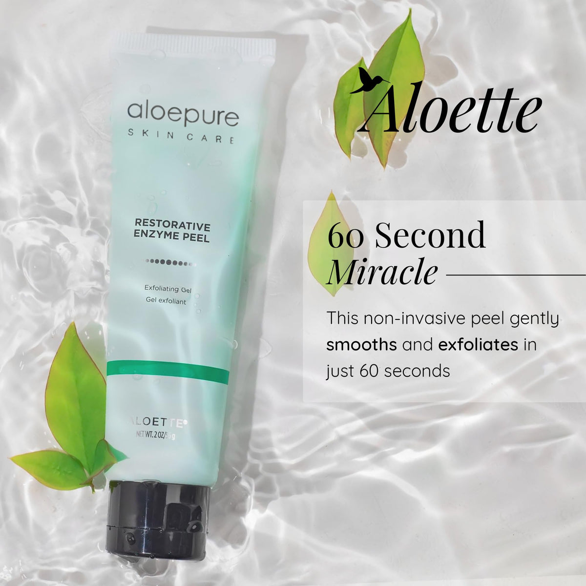 Aloette gel texture close-up with beading action demonstrating gentle exfoliation