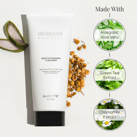 Close-up of cleanser texture showing Aloette smooth foaming consistency