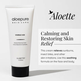 Aloette Visible Aid cream texture close-up highlighting lightweight aloe-based hydration