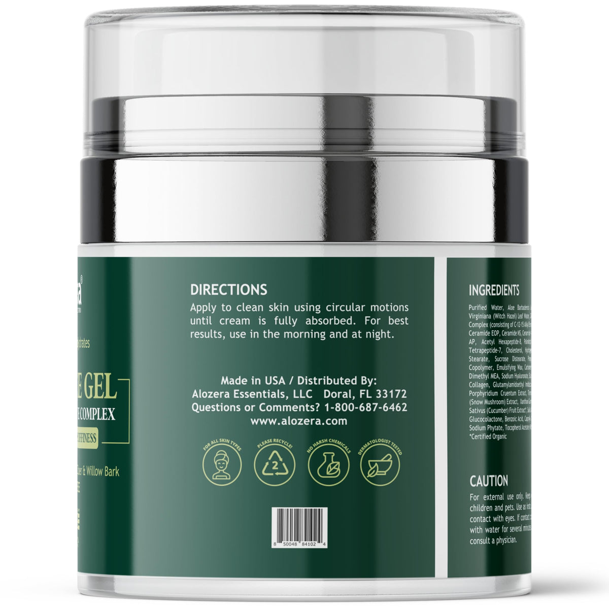 Aloe, cucumber slices and collagen beads with Alozera, emphasizes natural actives