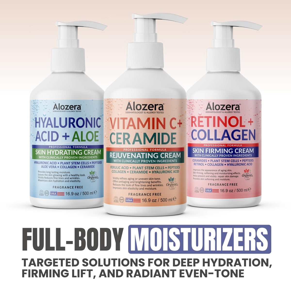 Alozera applied to neck and decolletage illustrating smooth, even skin feel