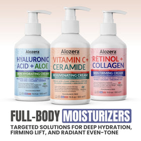 Alozera applied to neck and decolletage illustrating smooth, even skin feel