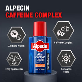 Alpecin label close-up highlighting caffeine and nutrient benefits