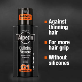 Alpecin C1 close-up label highlighting caffeine formula and clarity