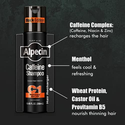 Alpecin C1 Black shampoo foam texture on hand for invigorating cleanse
