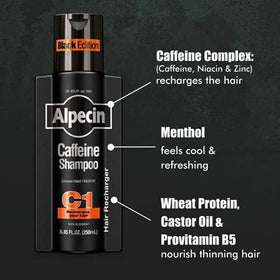 Alpecin C1 Black shampoo foam texture on hand for invigorating cleanse