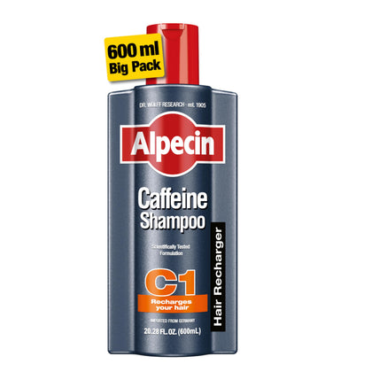 Alpecin C1 front bottle showing brand and size for easy identification and shelf appeal