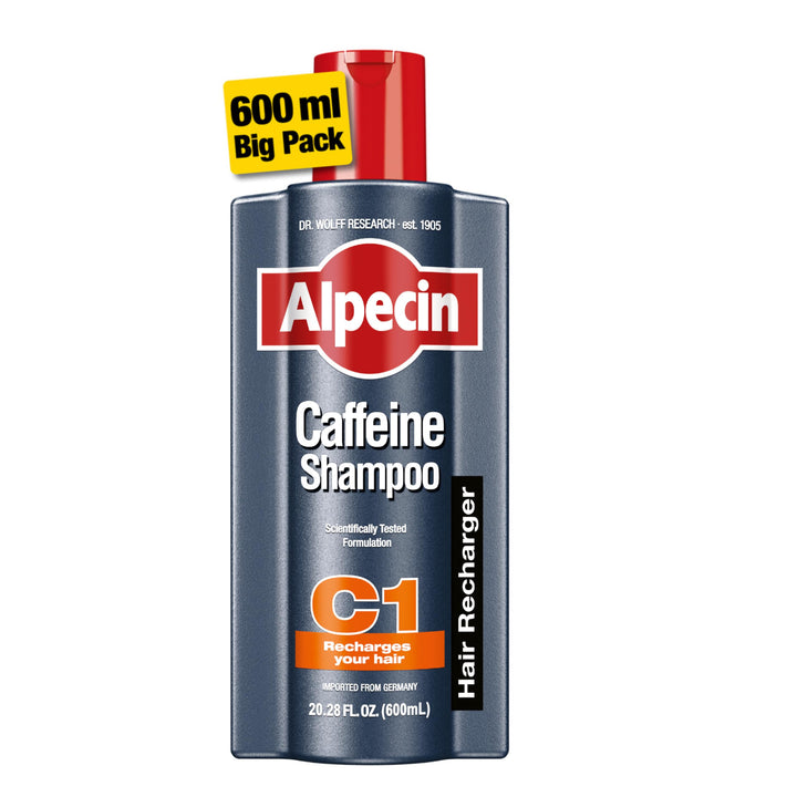 Alpecin C1 front bottle showing brand and size for easy identification and shelf appeal