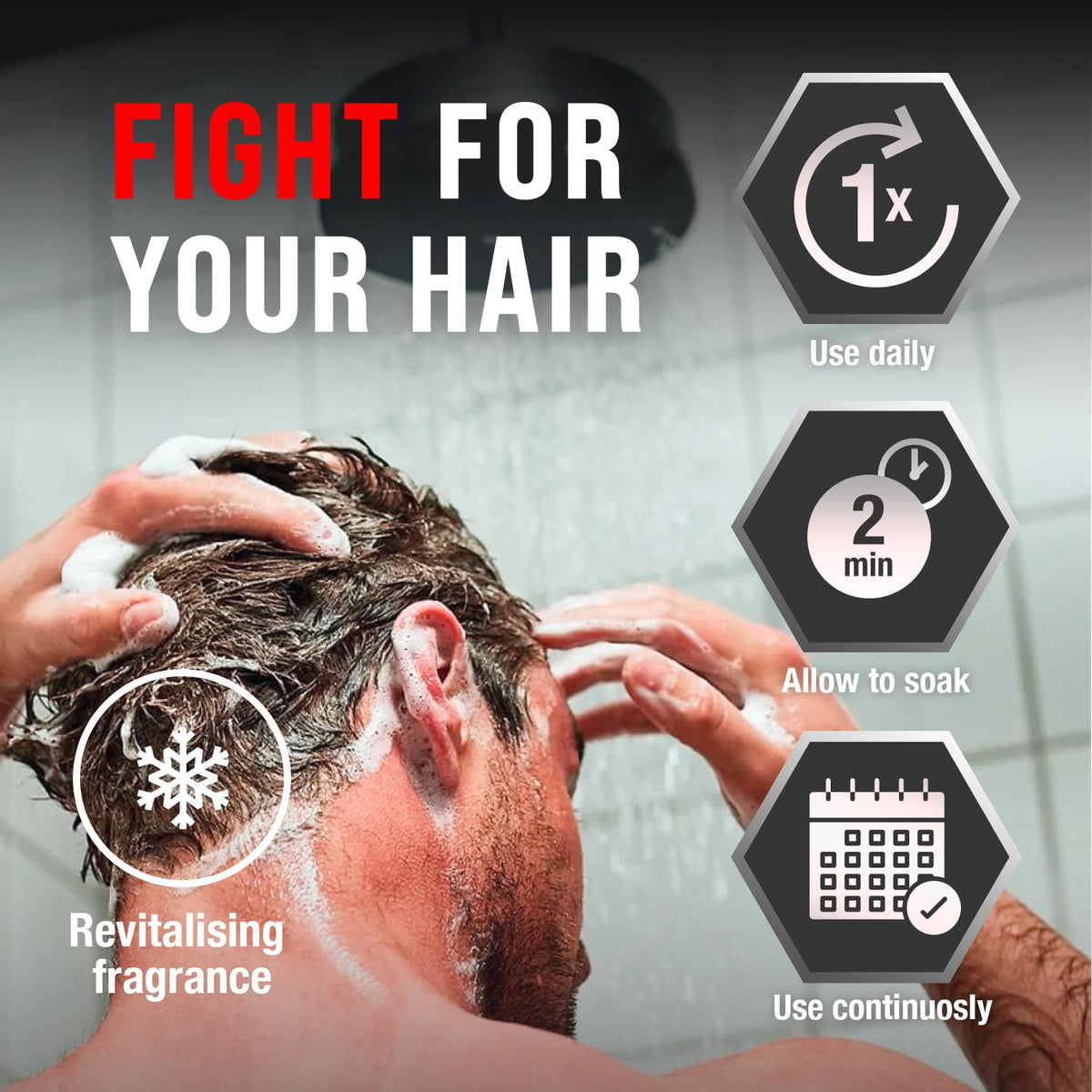 Man using Alpecin C1 in shower demonstrating easy daily application