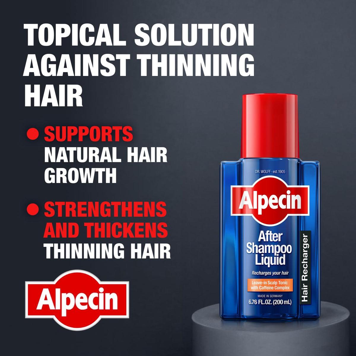 Alpecin concentrated liquid texture close-up demonstrating lightweight absorbency