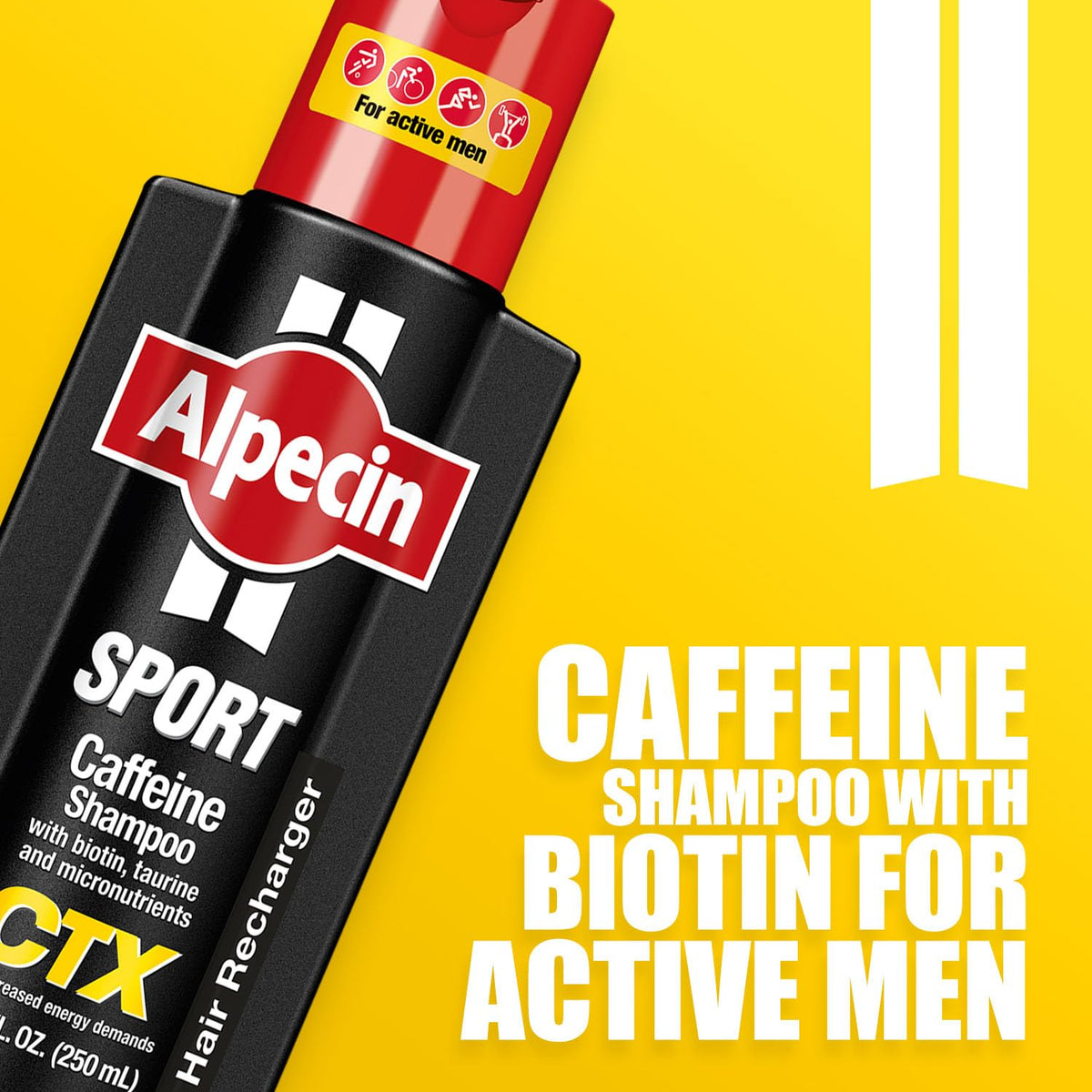 Alpecin CTX sport shampoo in shower being rinsed for clean scalp benefit