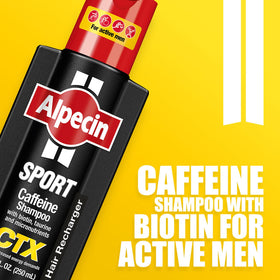 Alpecin CTX sport shampoo in shower being rinsed for clean scalp benefit