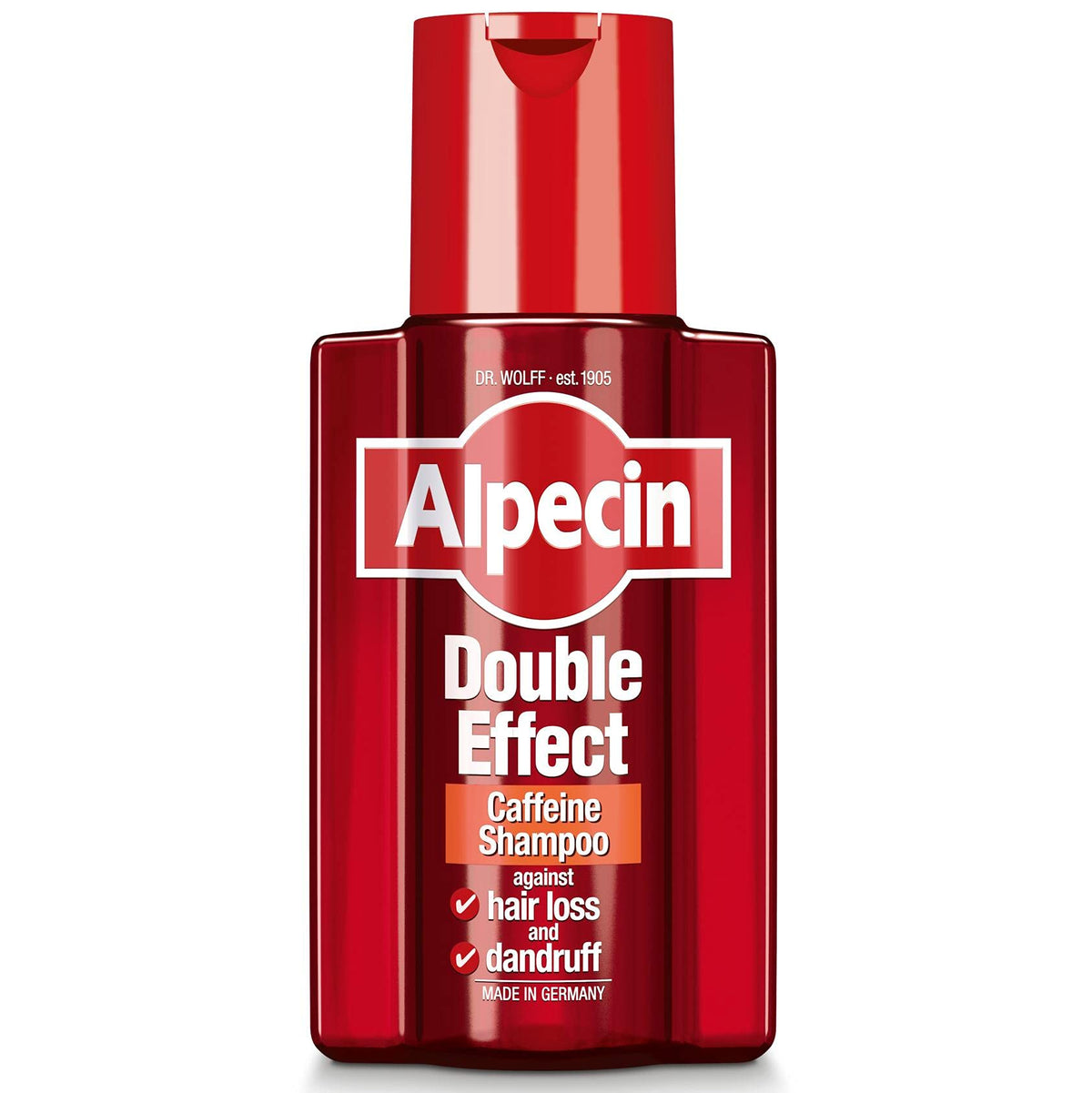 Alpecin bottle front packaging showing branding and 200ml size benefits