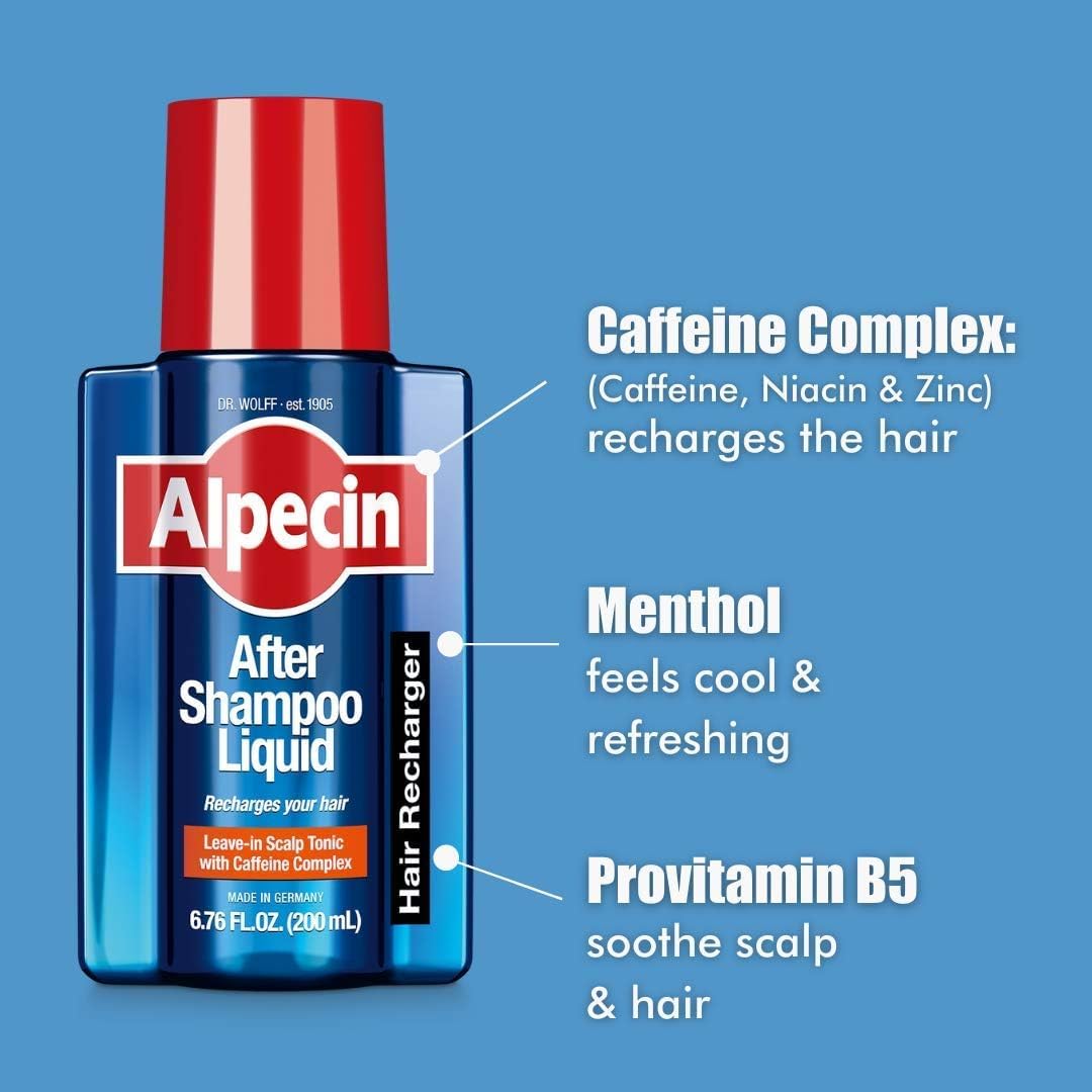 Alpecin liquid being applied to scalp for targeted energizing care