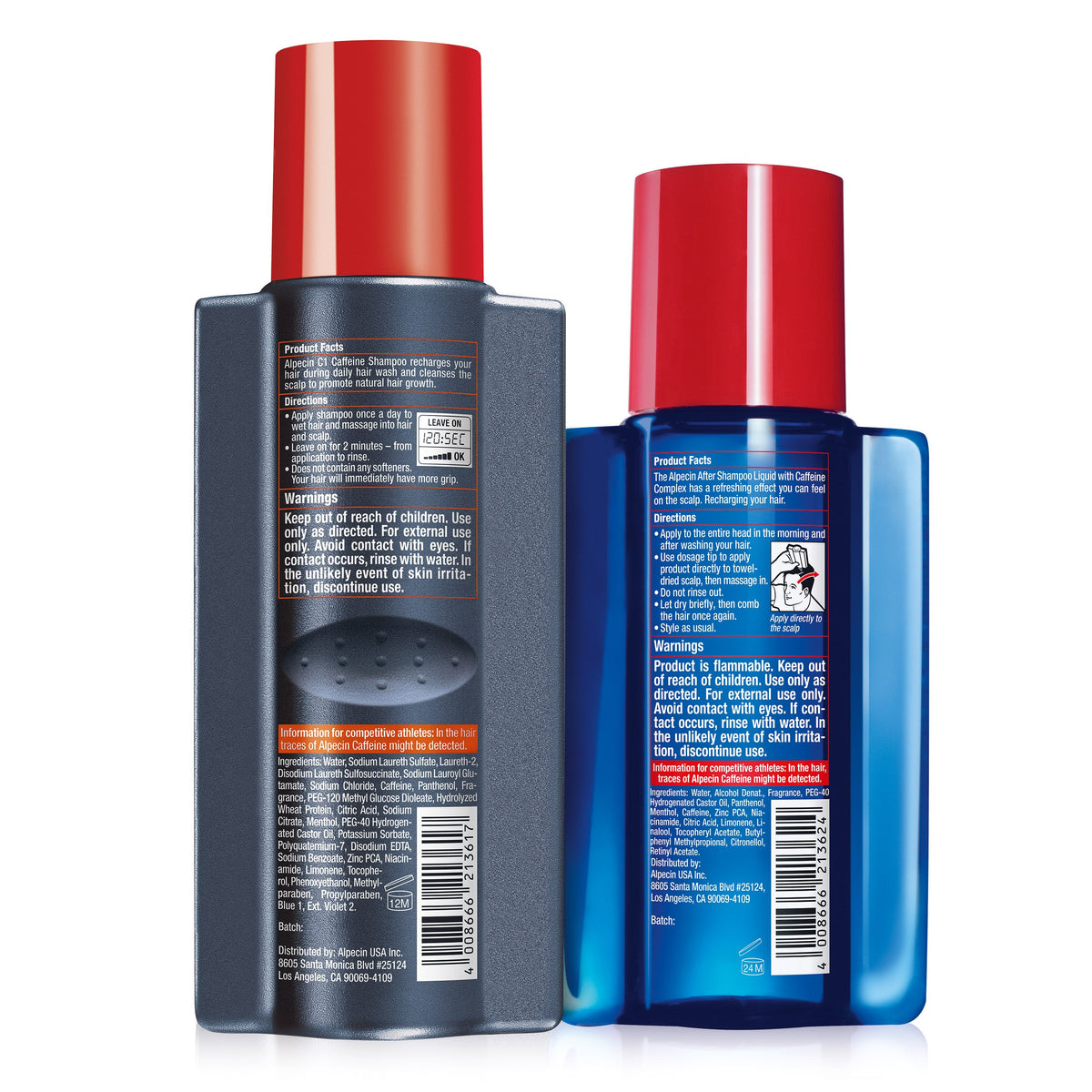 Alpecin shampoo beside hairbrush showing styling-ready fuller appearance