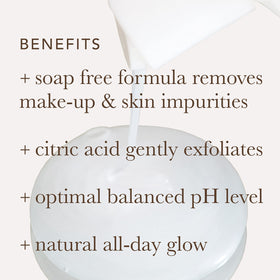 Alpha face wash bottle staged with other Alpha products for routine