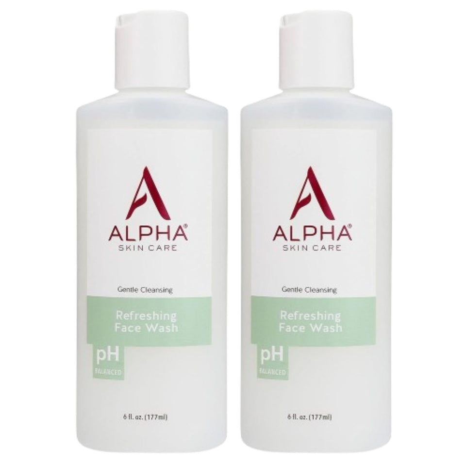 Alpha front packaging view showing cleanser and benefits
