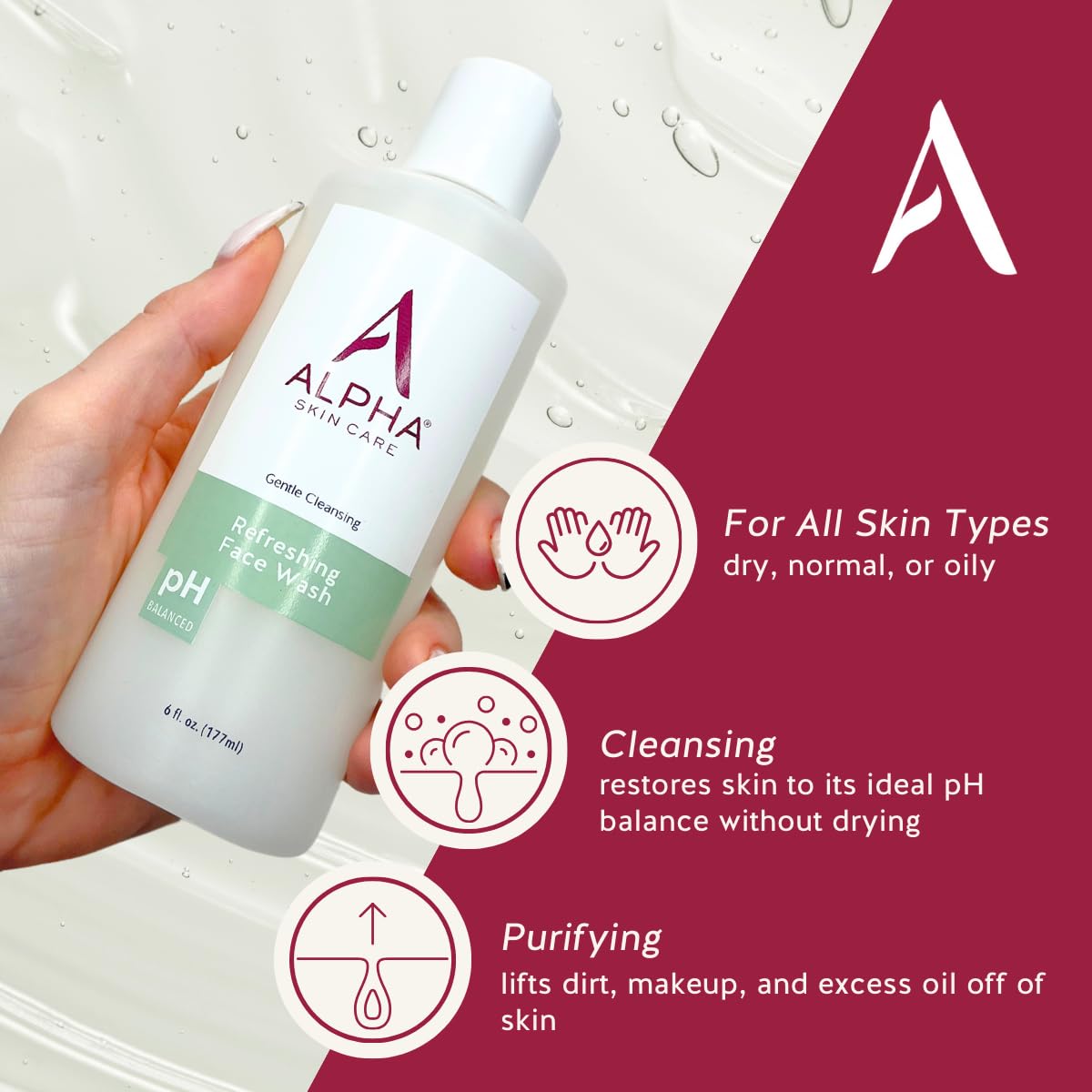 Alpha texture close-up of cleanser foam illustrating gentle lather and smooth feel