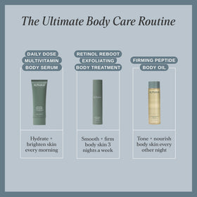 Alpha-H bottle on bathroom counter in lifestyle setting for daily routine ease