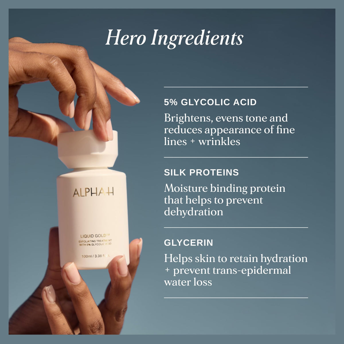 Alpha-H applying treatment to hands showing quick absorption and smooth finish