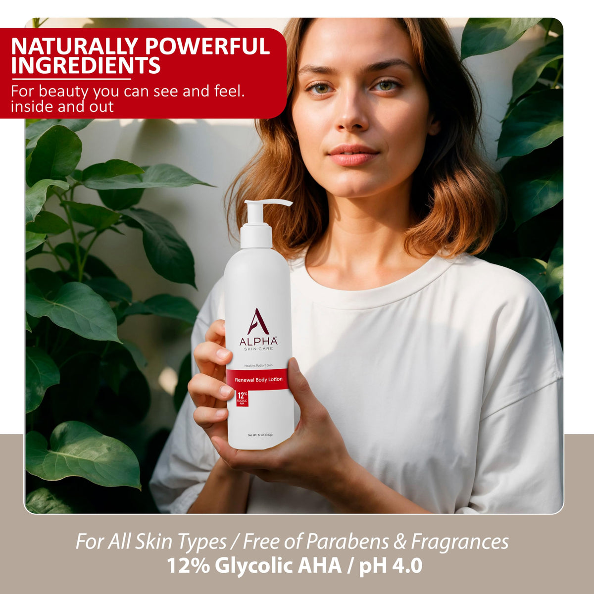 Alpha glycolic acid ingredient callout emphasizing exfoliation benefit