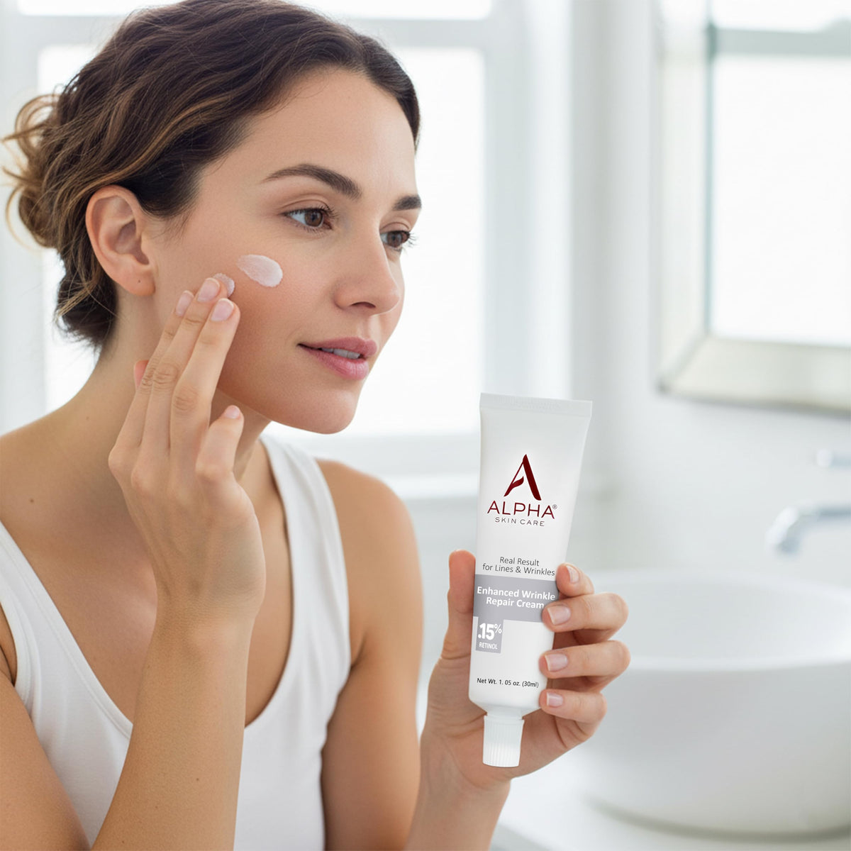 Alpha flatlay of vitamins and tube showing antioxidant blend for skin support