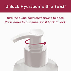 Alpha pump dispensing lotion into hand demonstrating controlled, no-mess use