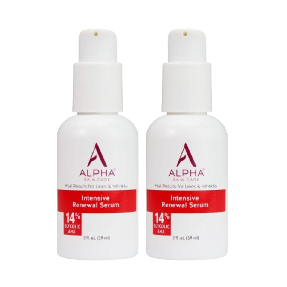 Alpha front packaging showing bottle and pack, highlights clean anti-aging design