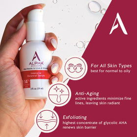 Alpha label and pump detail emphasizing concentration info and benefits