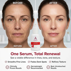 Alpha serum texture close-up drop highlighting lightweight absorption benefit