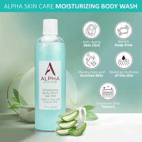 Alpha ingredient label close-up highlighting glycolic AHA, vitamin E, and aloe vera benefits