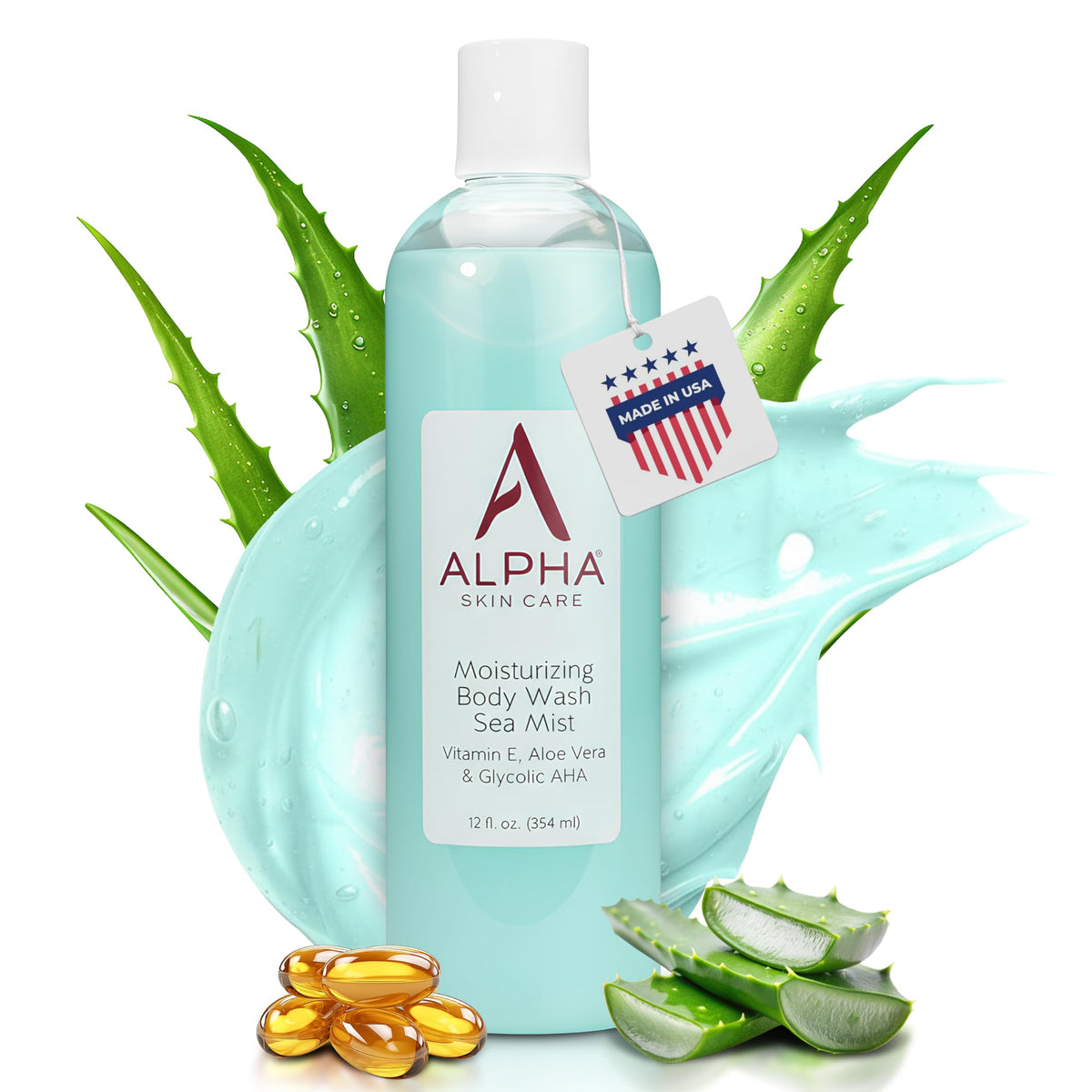 Alpha bottle front packaging showing product name and 12 oz size for shelf clarity