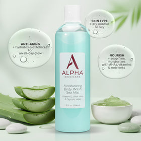 Alpha in-shower use with hand lathering to show gentle exfoliation and hydration