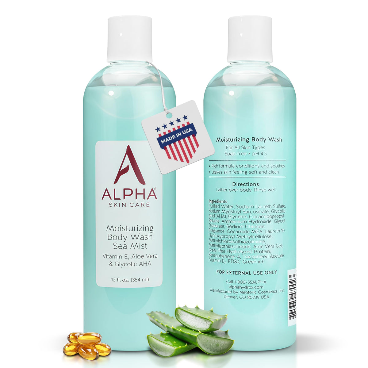 Alpha placed on bathroom shelf with towel indicating a soothing, spa-like shower ritual
