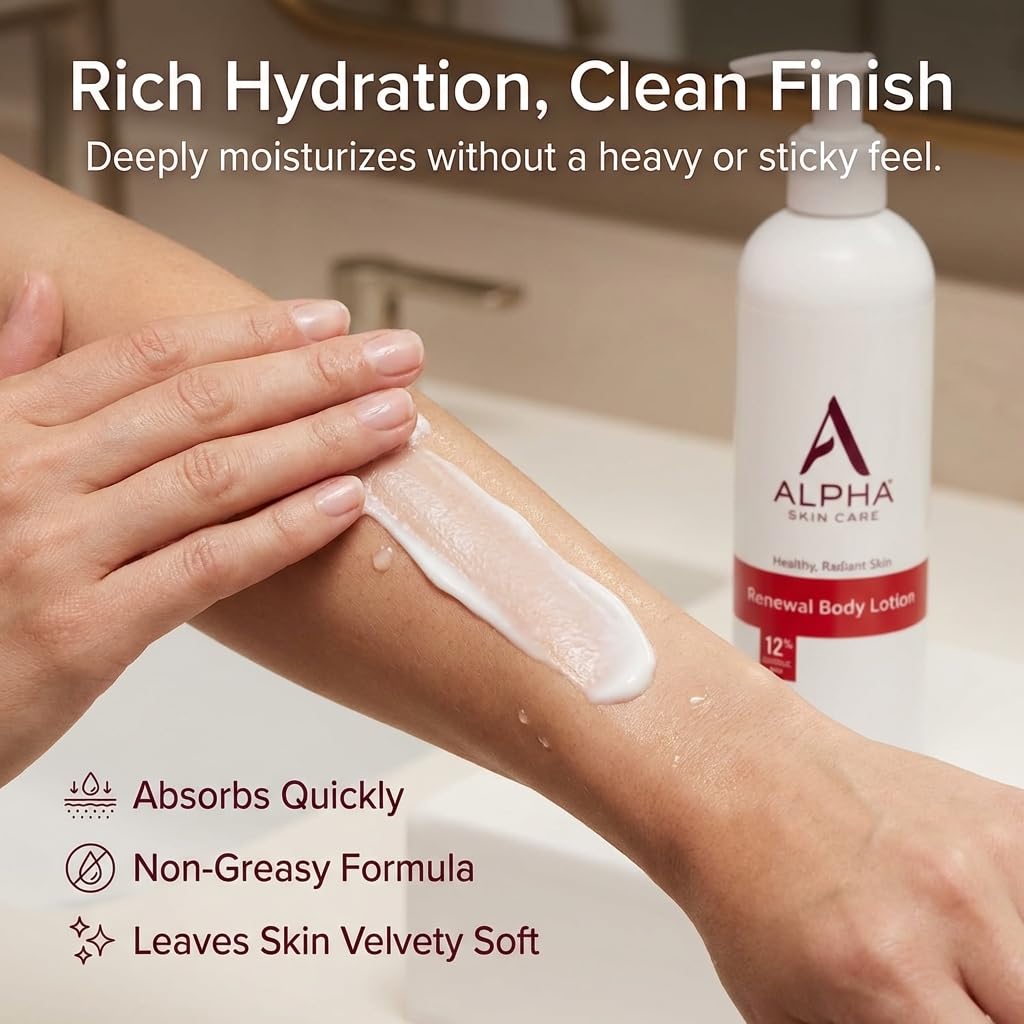 Alpha lotion texture droplet on skin illustrating smooth hydration