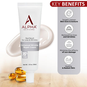 Alpha close-up of tube label highlighting key actives and concentration for transparency