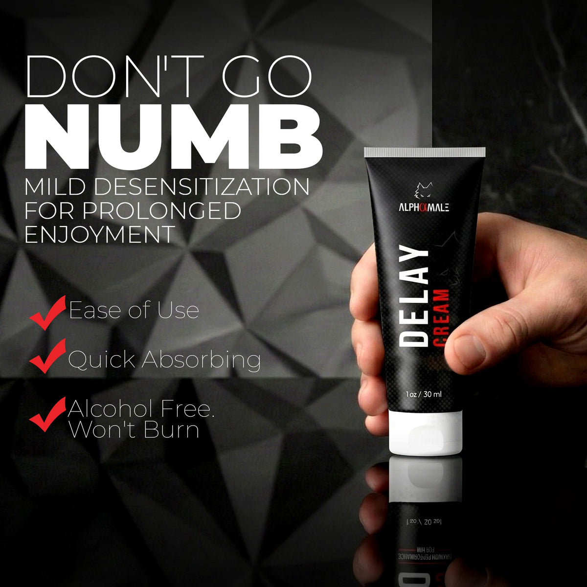 AlphaMale hand applying dime-sized amount demonstrating precise control benefit